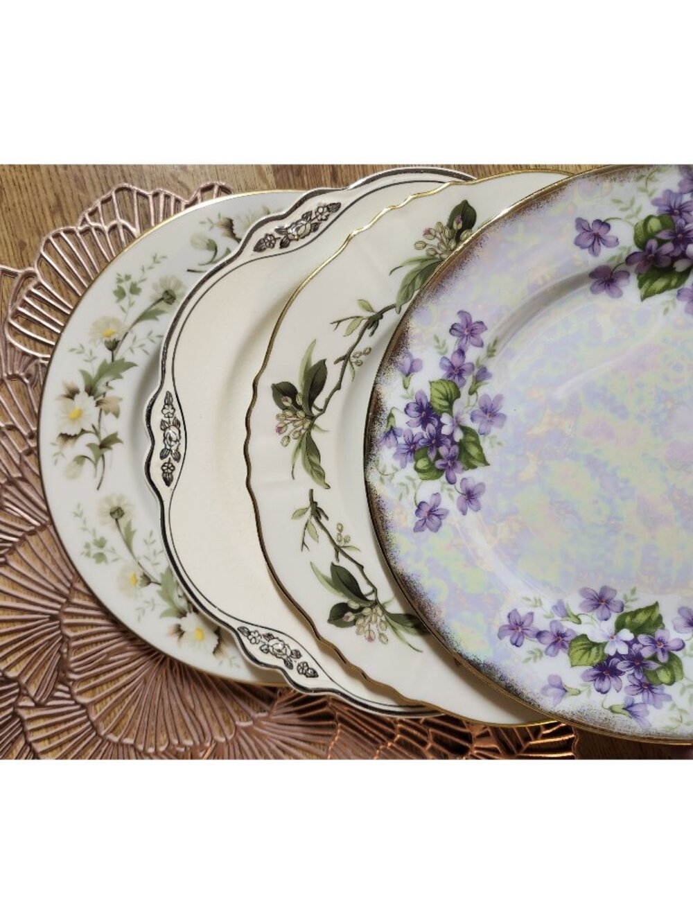 Mismatched Lunch Plates ~8" Porcelain China Gold Edges Eclectic Set Salad